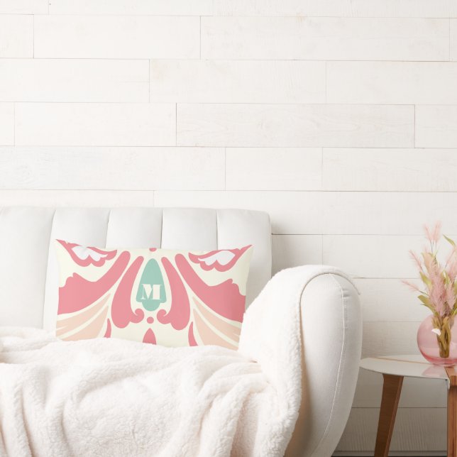 Peach Coral Pilze und Minze Moderne Kissen (Liege)