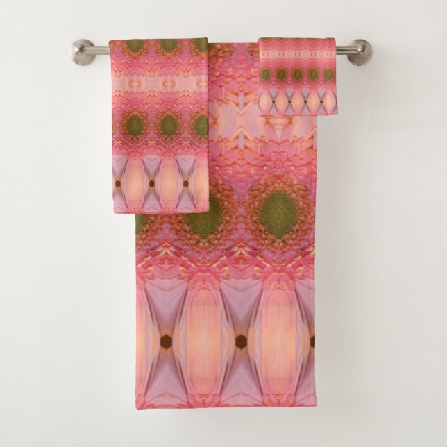 Peach Coral Pink Green Badhandtuch Set (Insitu)