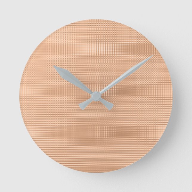 Peach Corper Gray Minimal Metallische Streifen Runde Wanduhr (Vorderseite)