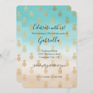 Peach Cream Aqua Ombre Gold Ananas Einladung