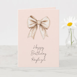 Peach Cream Bow Birthday Karte