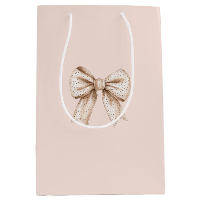 Peach Cream Bow Birthday Mittlere Geschenktüte (Vorderseite)