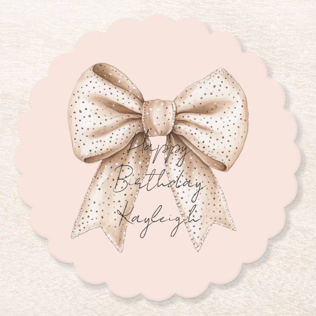 Peach Cream Bow Birthday Untersetzer (Vorderseite)