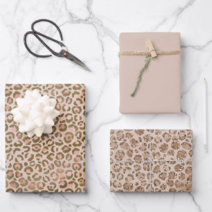 Peach Cream Brown Leopard Print Geschenkpapier Set