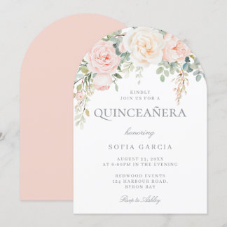 Peach & Cream Floral Quinceanera 15. Party Einladung