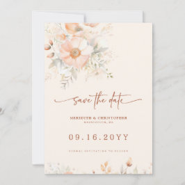 Peach Cream Floral Watercolor Wedding Save The Date