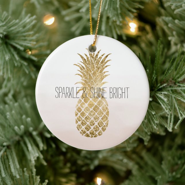 Peach Cream Glitzer Glitzy Pineaple Sparkle       Keramik Ornament (Baum)