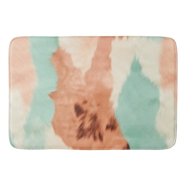 Peach Cream Mint Cowgirl Cowhide Badematte (Vorderseite)