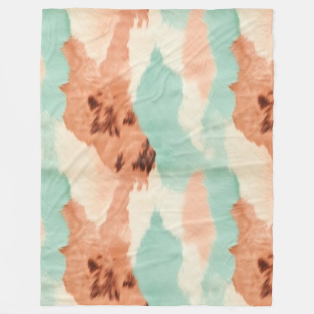 Peach Cream Mint Cowgirl Cowhide Fleecedecke (Vorderseite)