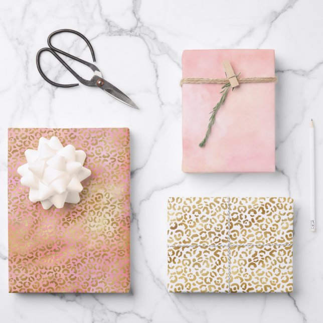 Peach Cream Pink Yellow Leopard Print Gefärbte Kra Geschenkpapier Set (Vorderseite)
