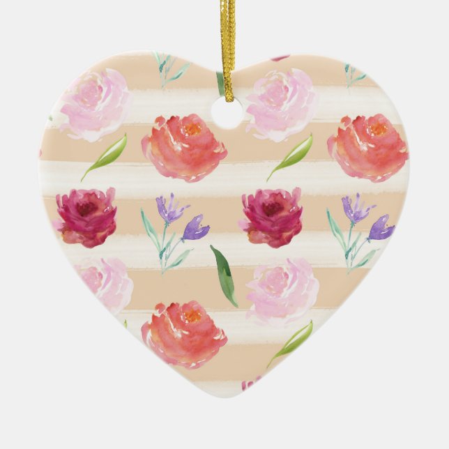 Peach Cream Stripes Wasserfarbene Blume Keramikornament (Vorne)