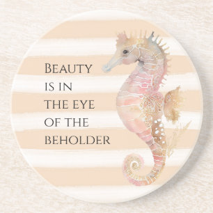 Peach Cream Watercolor Beach Streifen Gold Seepfer Getränkeuntersetzer