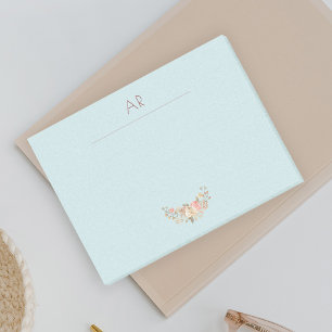 Peach Cream Watercolor Floral Minze Blue Monogram Post-it Klebezettel