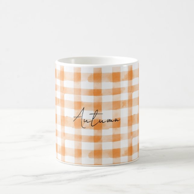 Peach Cream White Plaid Stripes Kaffeetasse (Mittel)