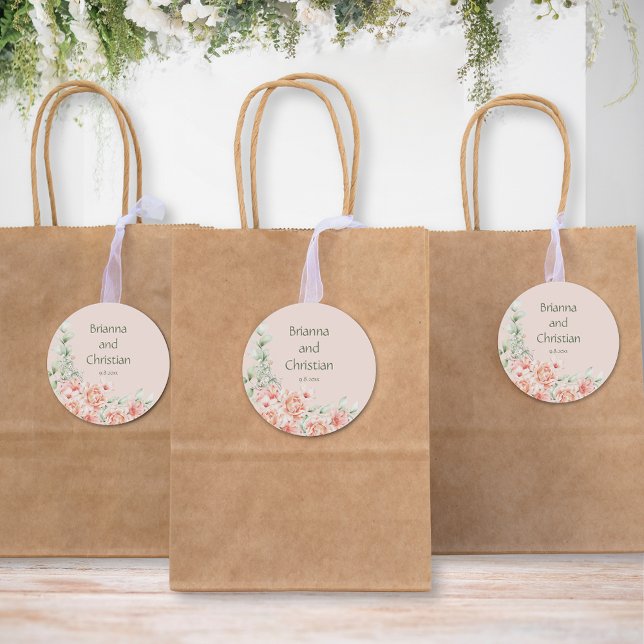 Peach Creme and Sage Green Floral Garden Runder Aufkleber (Von Creator hochgeladen)