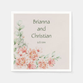 Peach Creme and Sage Green Romantic Floral Garden Serviette