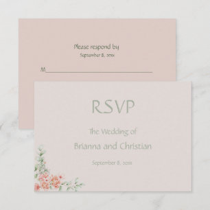 Peach Creme and Sage Green Romantic Floral RSVP Karte