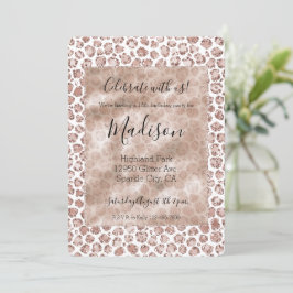 Peach Creme Blush Leopard Print Glitzer Einladung