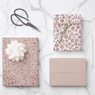 Peach Creme Blush Leopard Print Glitzer Geschenkpapier Set