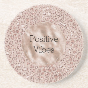 Peach Creme Blush Leopard Print Glitzer Getränkeuntersetzer