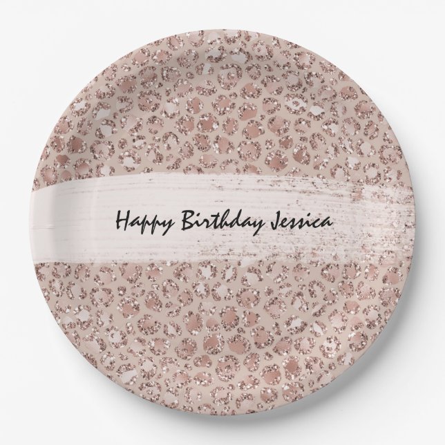 Peach Creme Blush Leopard Print Glitzer Pappteller (Vorderseite)