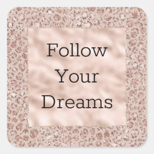 Peach Creme Blush Leopard Print Glitzer Quadratischer Aufkleber