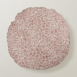 Peach Creme Blush Leopard Print Glitzer Rundes Kissen