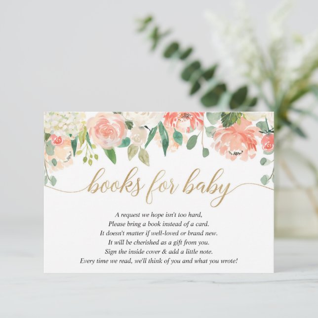 Peach Creme grüne Frühjahr Blumenbücher für Baby Begleitkarte (Stehend Vorderseite)