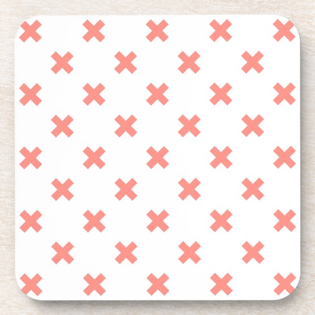Peach cross stitches auf weiß getränkeuntersetzer (Vorderseite)