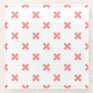 Peach cross stitches auf weiß glasuntersetzer