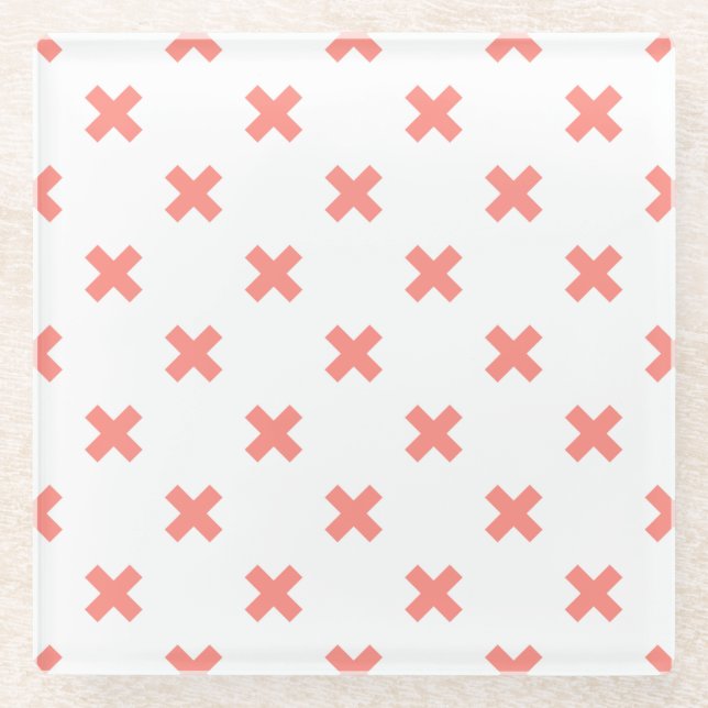 Peach cross stitches auf weiß glasuntersetzer (Vorderseite)