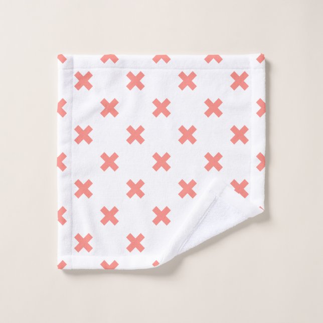 Peach cross stitches auf weiß waschlappen (Waschlappen)