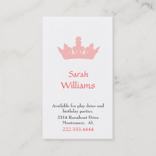 Peach Crown Girl's Play Date Card Telefonnummerkarte