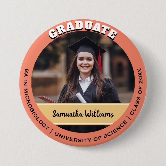 Peach Custom Class of Graduate Foto Abschluss Button (Vorderseite)