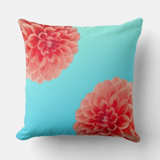Peach Dahlia & Aqua Blue Kissen (Vorderseite)