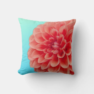 Peach Dahlia & Aqua Blue Throw Kissen