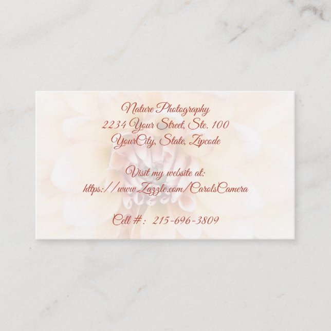 Peach Dahlia Business Card Visitenkarte (Vorderseite)