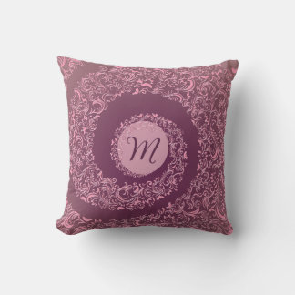 Peach Damask Monogram Kissen