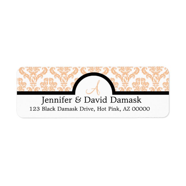 Peach Damask Wedding Monogram Labels (Vorne)