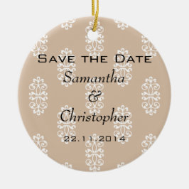 Peach Damask Wedding Save the Date Keramikornament