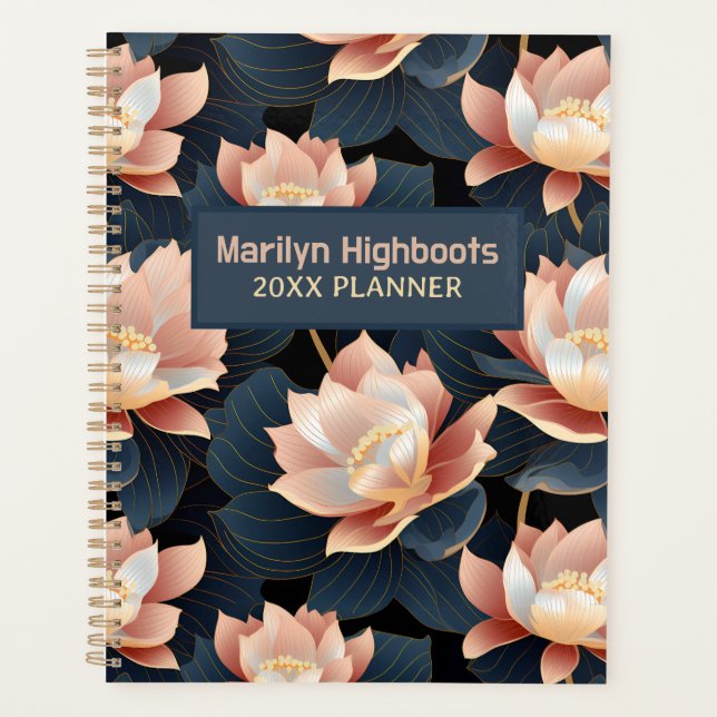 Peach & Dark Blue Lotus Blume Planer (Vorderseite)