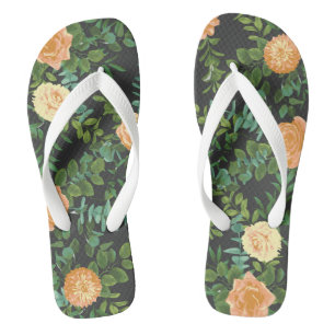 Peach Dark Gray Wedding Rose Bloral Flip Flops