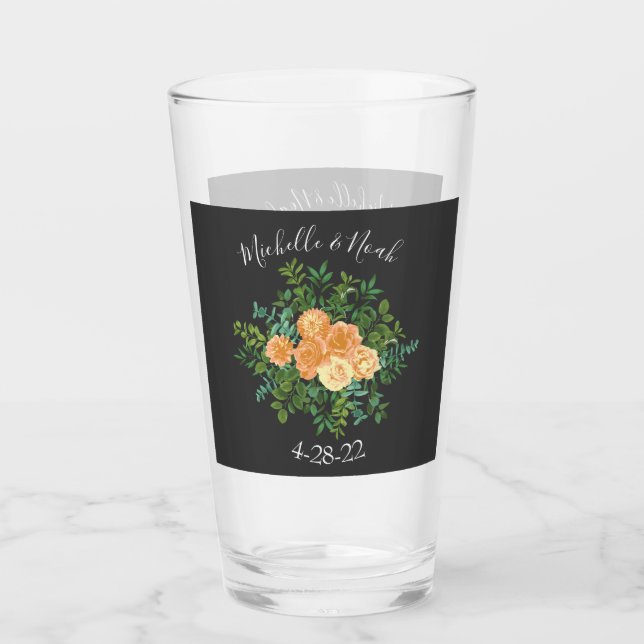 Peach Dark Gray Wedding Rose Bloral Glas (Vorderseite)