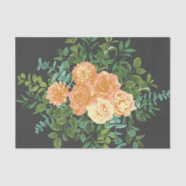 Peach Dark Gray Wedding Rose Bloral Seidenpapier (Vorderseite)