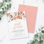 Peach Delicate Floral 16 . Geburtstag Einladung<br><div class="desc">Diese zarte florale Sweet 16 Geburtstagsparty lädt mit zartem Aquarellblütenmuster und pfirsichfarbenem Polka-Dot-Muster zur rückwärtigen Party ein. Es ist eine perfekte Einladung für eine Frühlings- oder Sommergeburtsfeier. Personalisieren Sie diese Einladung, indem Sie den Platzhaltertext in der Vorlage ersetzen, um Ihre Informationen hinzuzufügen. Für weitere Optionen, wie zum Beispiel den Schriftart...</div>