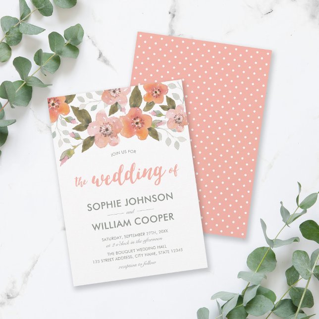 Peach Delicate Floral Wedding Einladung (Von Creator hochgeladen)