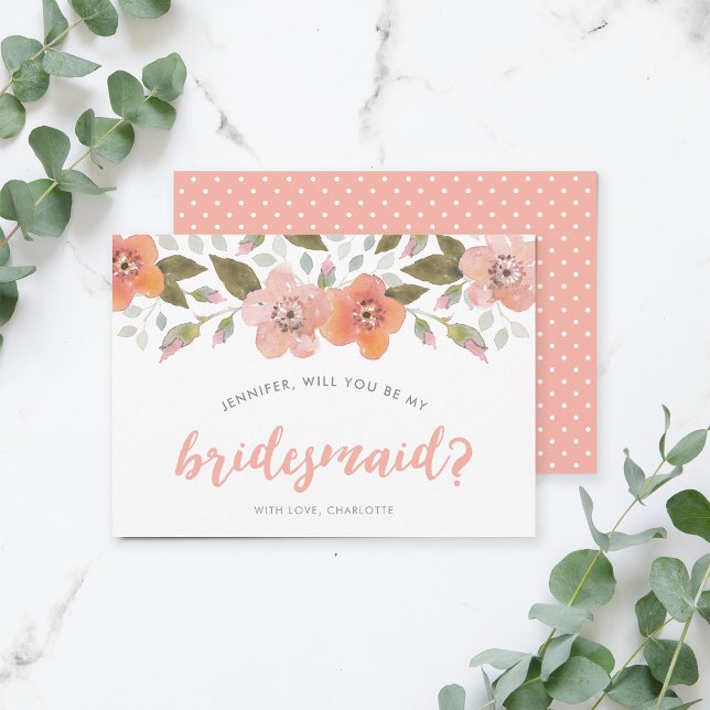 Peach delicate floral Werden Sie meine Bridesmaid Einladung (Von Creator hochgeladen)