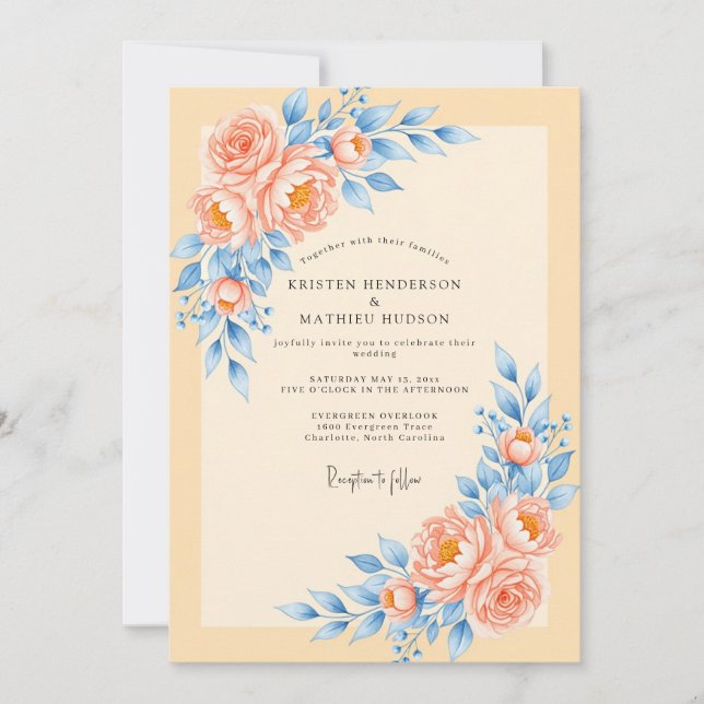 Peach Delicate Spring Wedding Einladung (Vorderseite)