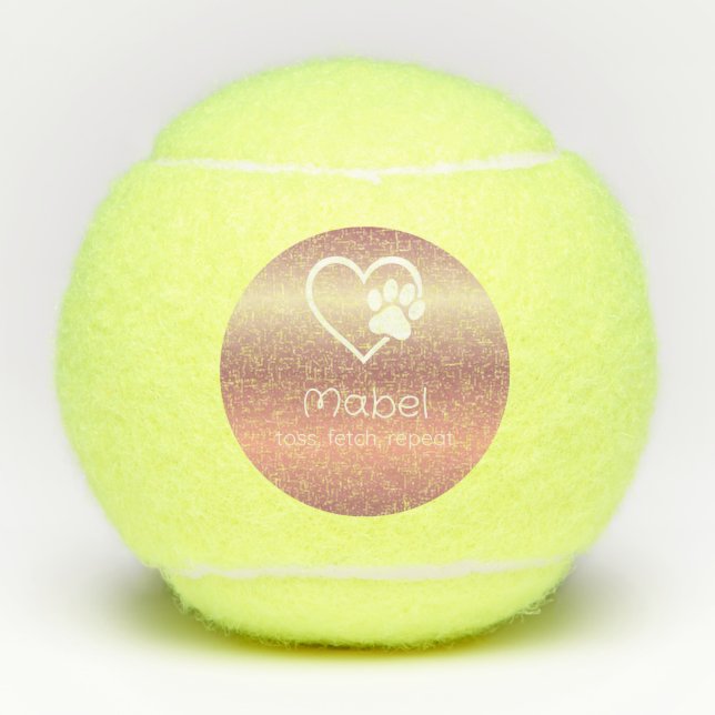 Peach Dog Name Tennis Ball 'toss, fetch, repeat' (Vorderseite)