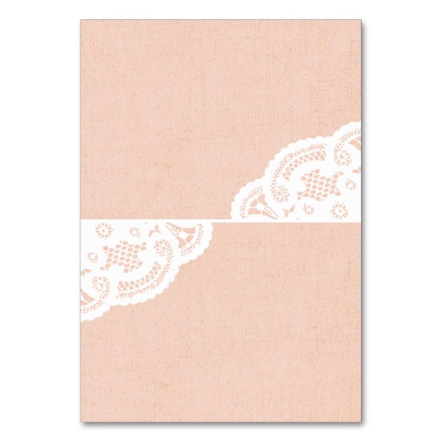 Peach Doily Wedding Table Platzkarten Tischnummer (Vorderseite)